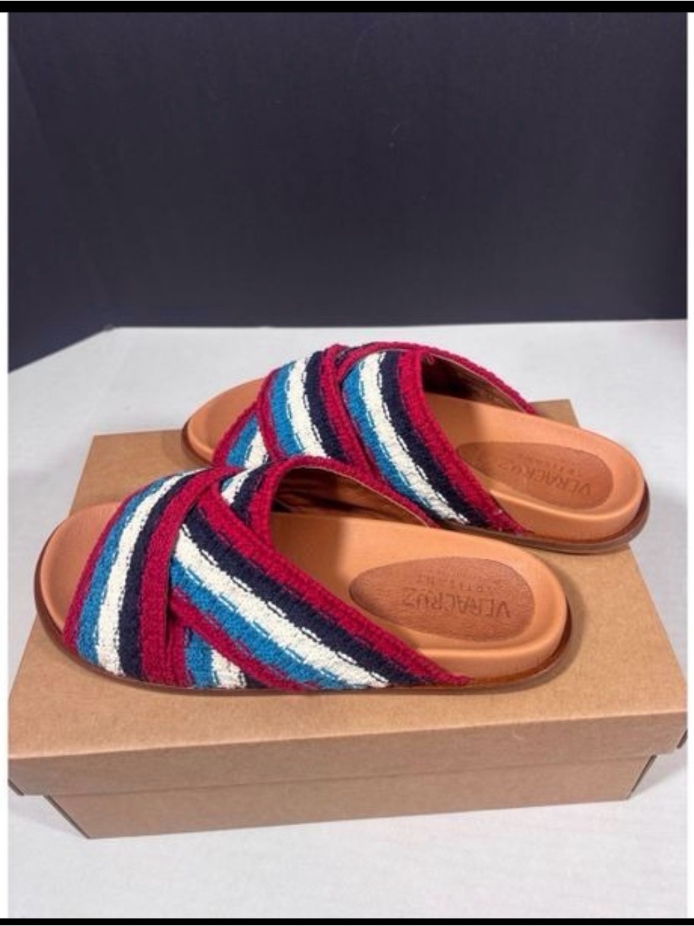 Multicolor Striped Slide Sandals - Red, Blue & White
